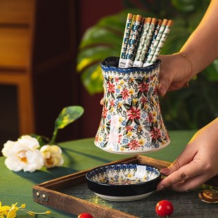 极速陶瓷波兰筷子筒家用厨房餐具沥水笼I勺子架刀叉收纳桶筷笼筷