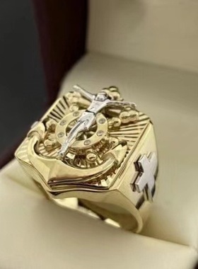 极速2022 NEW Trendy Fasshion Ring Vintage men's gold dia