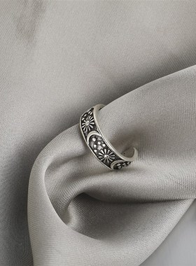 极速Vintage Ring做旧复古星星月亮开口关O节戒指暗黑冷淡风食指