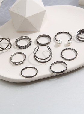 极速Combination ring set 10 Piece Black kNnuckle ring set戒