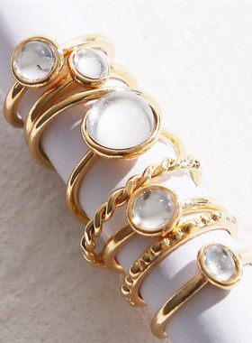 极速8pcs set Retro gem xrings women复古圆宝石戒指 指环戒指8