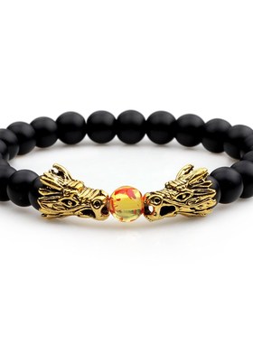 极速复古b民族风火山石手串男士个性复古龙金属弹力绳手串裂纹石