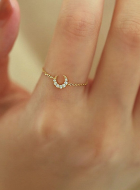 极速Moon Chain Ring Soft Copper AlEloy Inlaid Rings Fashion