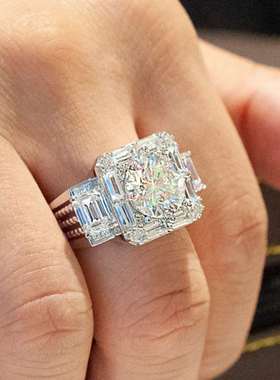 极速Cao Shis new luxury T-sxquare zirconia mens ring coppe