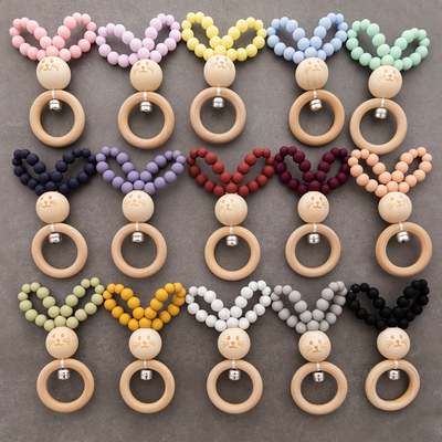 极速Wooden Baby Teethers Bunny Beech Wood RattlRes Teething
