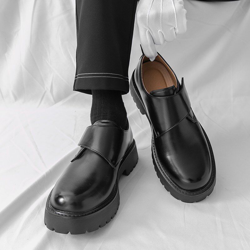 新品英伦休闲皮鞋k男款正装商务厚底增高乐福鞋一脚蹬新郎结婚皮