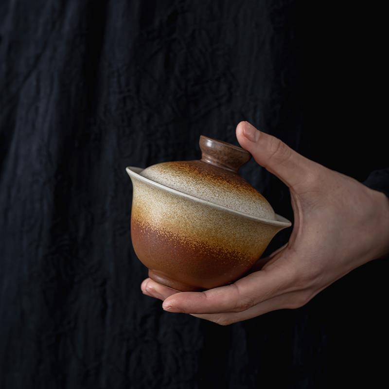 陶瓷功夫茶具复古陶泡茶器中式茶碗介碗不烫手三才碗大号盖碗茶杯