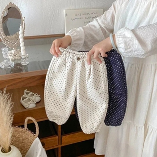 女童裤子春秋季女宝宝满印波点休闲裤中小童洋气百搭运动束脚卫裤