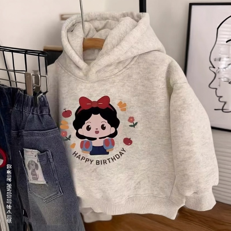 女童加绒卫衣秋冬季卡通连帽上衣