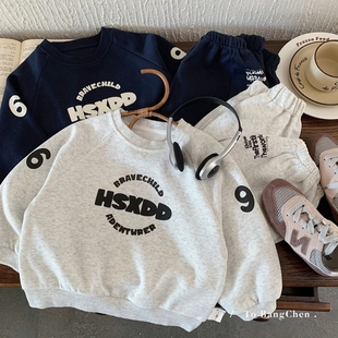 字母印花圆领上衣中小童帅气百搭宽松长袖 儿童卫衣春秋季 男童韩版