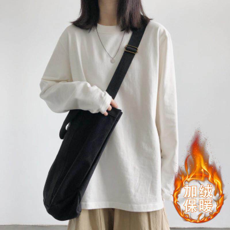 加绒长袖T恤女2025秋冬新款白色学生内搭保暖打底衫韩版上衣服女