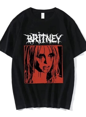 300g超重磅高支数BRITNEY哥特风潮流印花短袖T恤夏季圆领落肩宽松