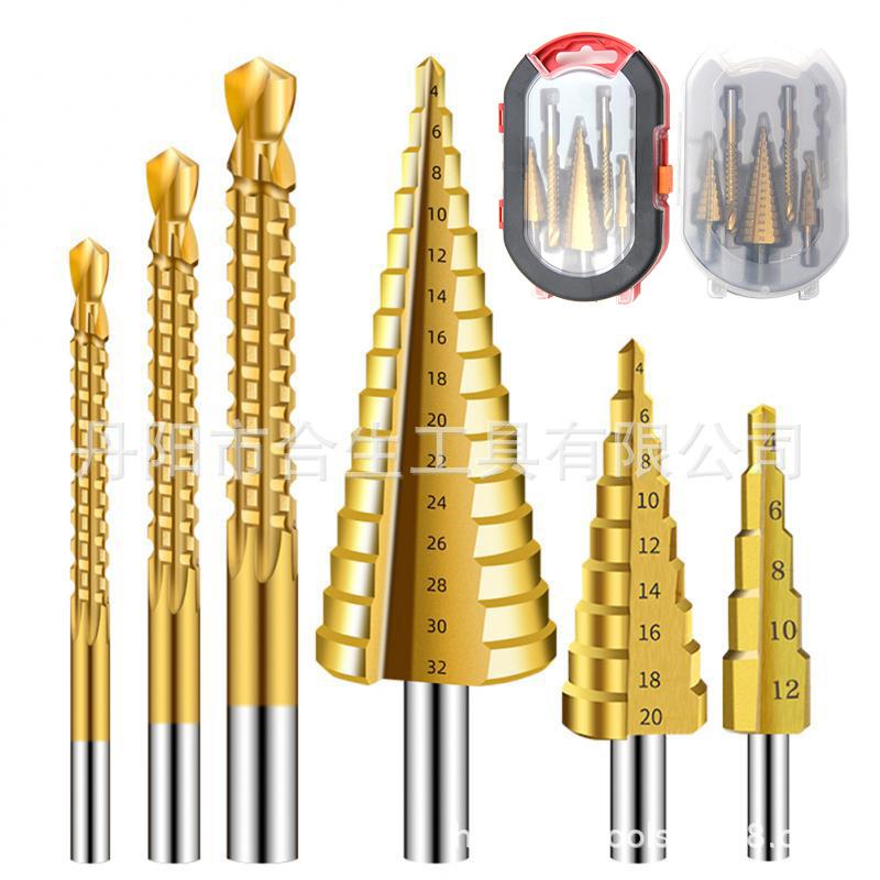 跨境4-12/4-20/4-32mm三角柄直槽阶梯钻3/6/8锯钻6pc打孔工具组套