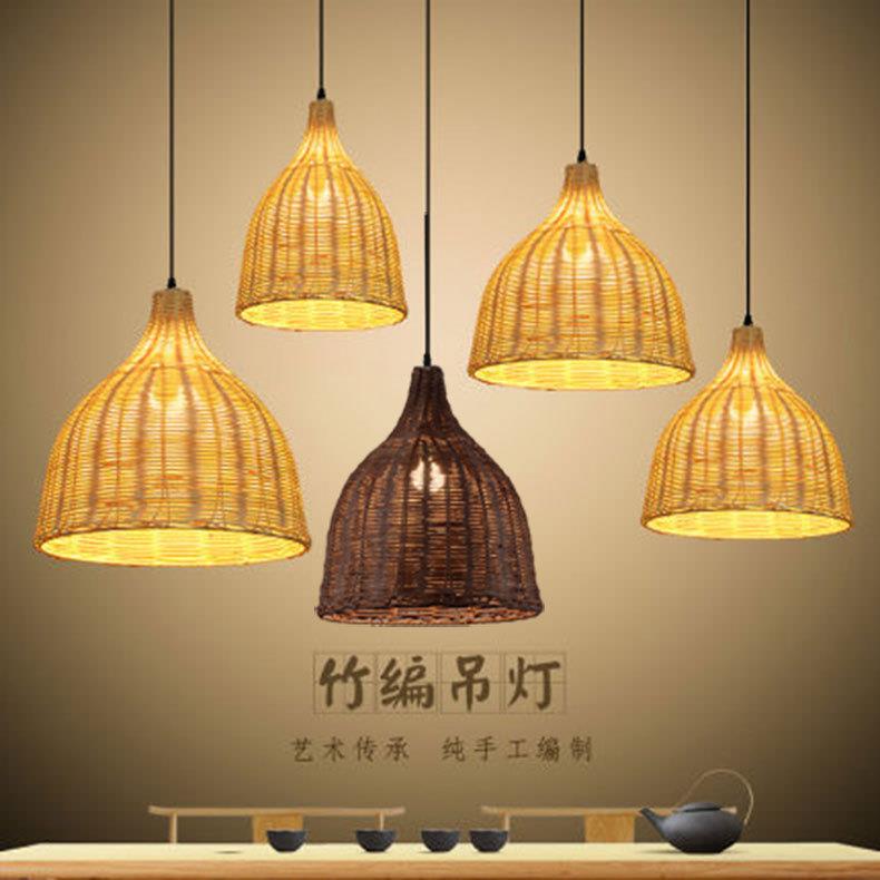 楼梯灯新中式藤编灯罩店铺商用饭店餐厅茶几火锅店竹编过道吊灯