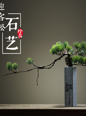 植物盆栽创意办公室摆件新中式迎客松石艺花瓶家居室内装饰摆设品
