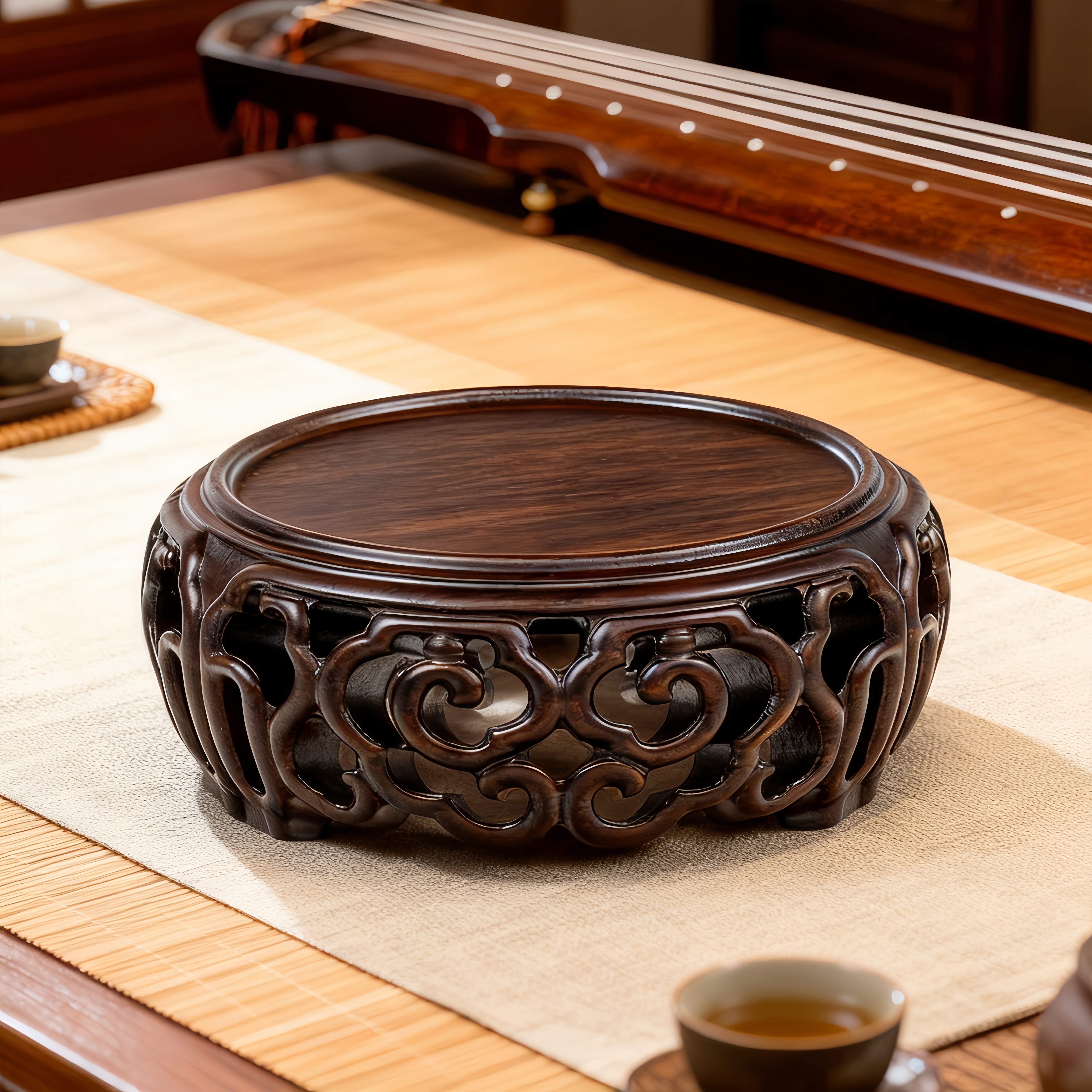 实木质黑檀整木镂空茶壶盆景香炉