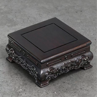 红木雕刻工艺品佛像观音财神摆件长方形花瓶盆景奇石底座实木托架