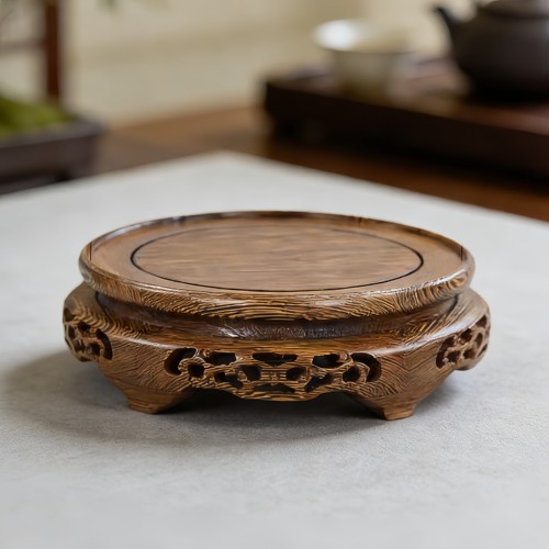 鸡翅木圆形底座鱼缸花盆佛像