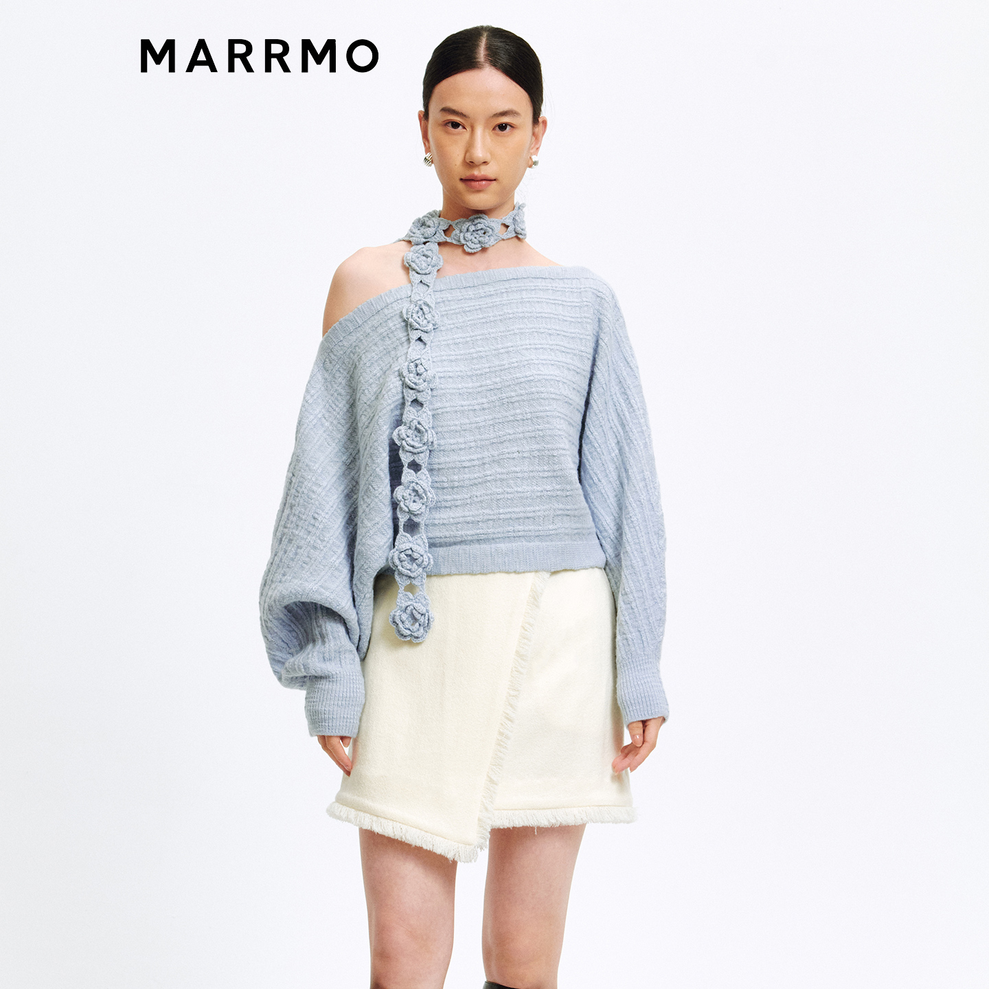 MARRMO/马髦斜肩花朵围巾毛衣