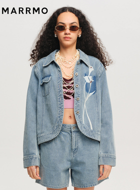 MARRMO/马髦 2026早春新款复古马蹄莲洗水图案休闲百搭牛仔外套