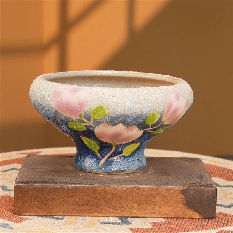 紫色混色大口径陶瓷花盆 田园风格家用阳台绿植盆栽器皿