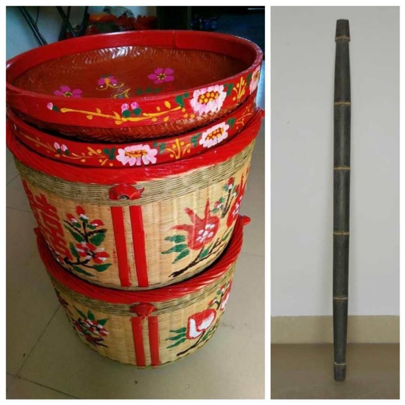 竹箩筐大号结婚嫁妆订婚满月搬家喜庆簸箕竹编制品纯手工竹编箩筐