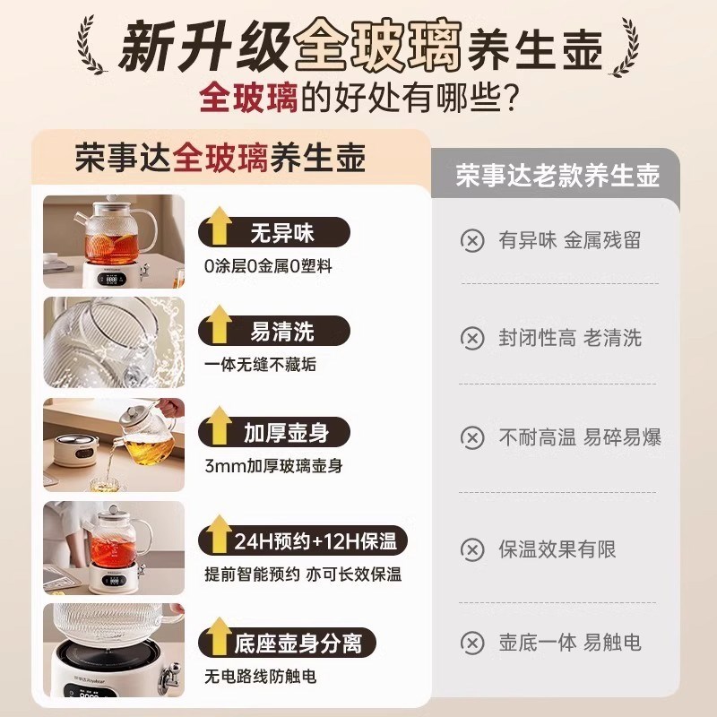 110v伏养生壶全玻璃恒温壶多功能办公室小型炖煮一体烧水壶养生壶