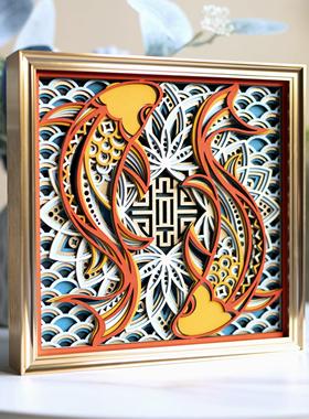 梯木叠雕招财锦鲤客厅玄关电视柜酒柜装饰摆饰乔迁新居礼品开 业