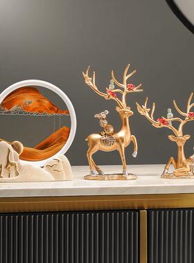 麋鹿流沙画沙漏摆件轻奢高档电视柜酒柜客厅办公室桌面现代装饰品