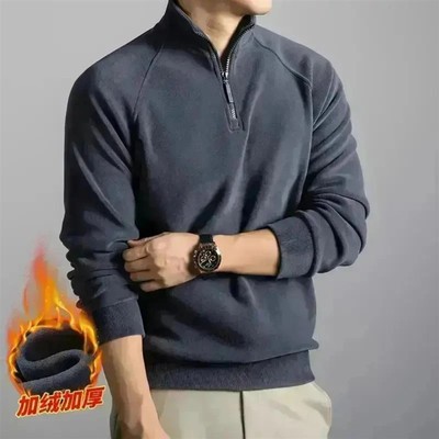 Victoria风尚精品男装半拉链立领长袖T恤男士冬季潮流双面绒加绒