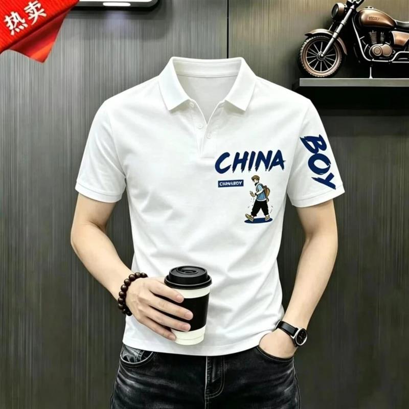 恩博轻奢男装精品欧货夏季翻领短袖大码冰丝POLO衫男士弹力字母