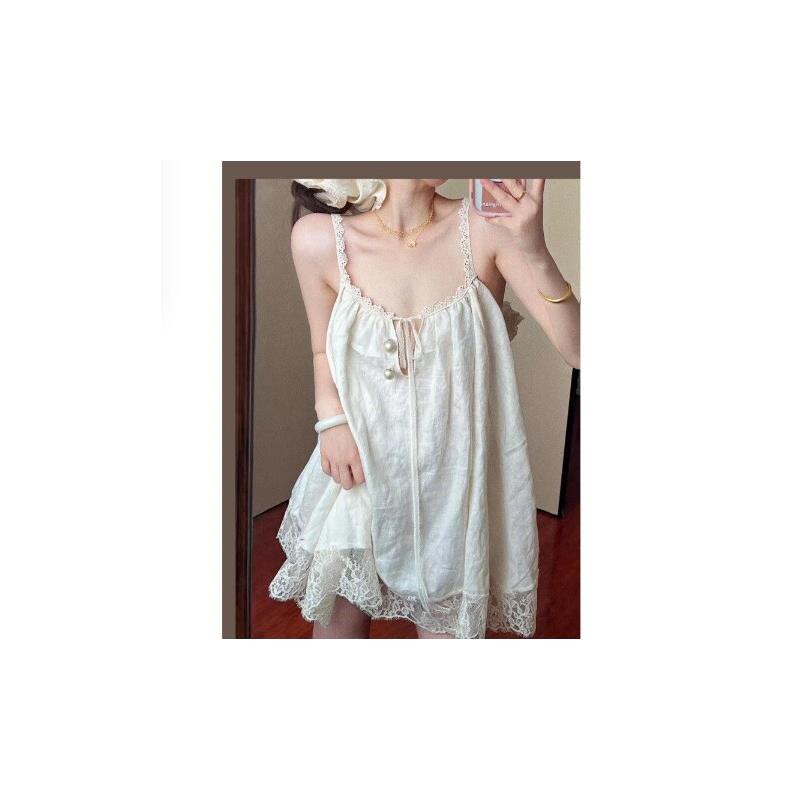 带胸垫】宫廷风高级蕾丝花边吊带睡裙女夏季少女宽松可外穿家居裙