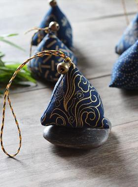 复古蓝色香囊端午手工小荷包三角粽子香包香袋艾草中草药随身挂件