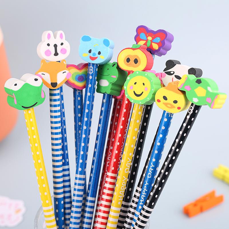 可爱带橡皮卡通铅笔幼儿园奖品礼物画笔创意文具学生绘画素描铅笔