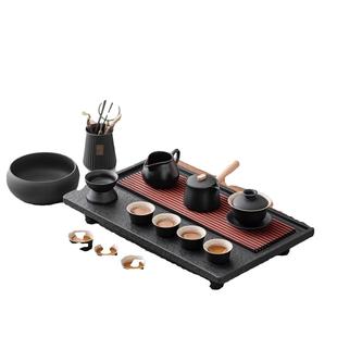 家用乌金石茶盘轻奢功夫泡茶壶盖 1YRsemnia黑陶整套茶具套装