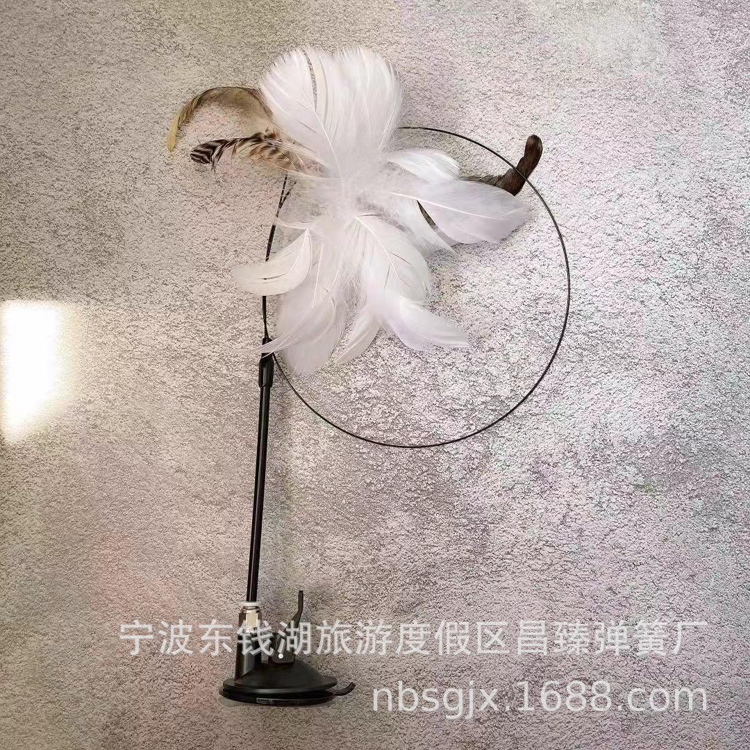 自嗨真空吸盘逗猫棒长杆钢丝耐咬解闷蓬松大白色羽毛猫咪互动玩具