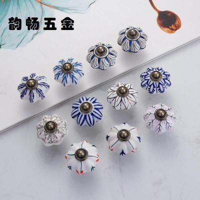 陶瓷南瓜贴花单孔拉手抽屉柜门简约把手复古陶瓷欧式橱柜拉手跨境