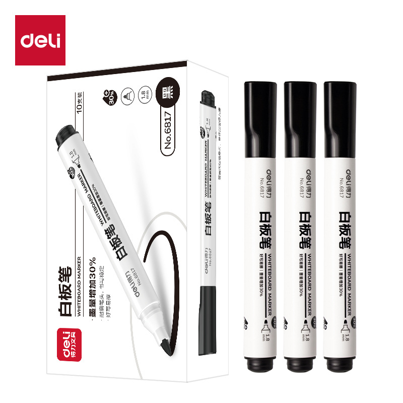 得力可擦白板笔教师用水性黑色儿童彩色红色黑板笔画板写字板笔可擦写黑板写字笔粗头特大号易擦写字板专用笔