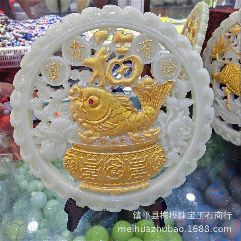 厂家夜光富贵有余麒麟平安扣摆件释迦摩尼佛像圆盘家居工艺品