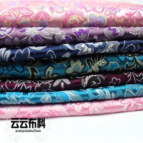 高档织锦缎布 古装汉服COS服装旗袍绸缎装饰面料-开口笑小花