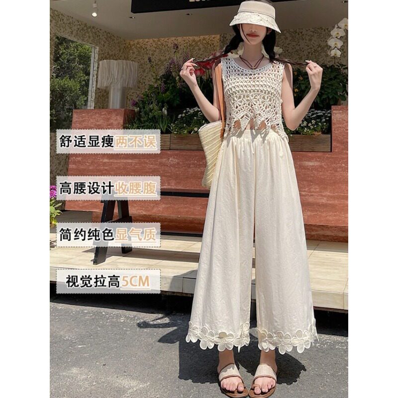 Tagkita洗水棉花朵拼接阔腿裤夏季冰丝九分裤券后29.9元
