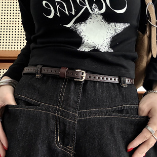 牛仔裤细款真皮免打孔腰带女百搭简约裤袋装饰学生针扣高级感皮带