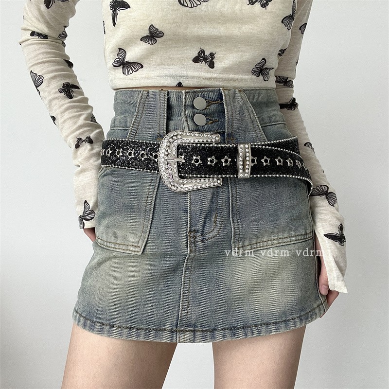 水钻小众设计感宽腰带女2025新款夏季百搭皮带银色韩版ins风简约