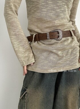 美式复古棕色宽皮带女2025新款秋冬辣妹y2k百搭腰带牛仔裤高级感