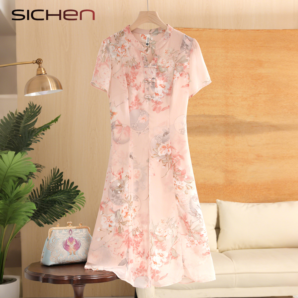 妈妈夏连衣裙洋气新中式国风裙子