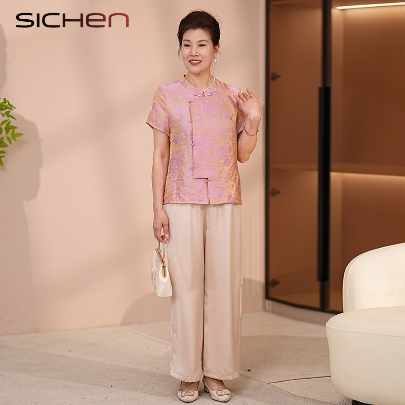 妈妈夏装新中式小衫套装2026新款中年女装中老年洋气短袖上衣裤子