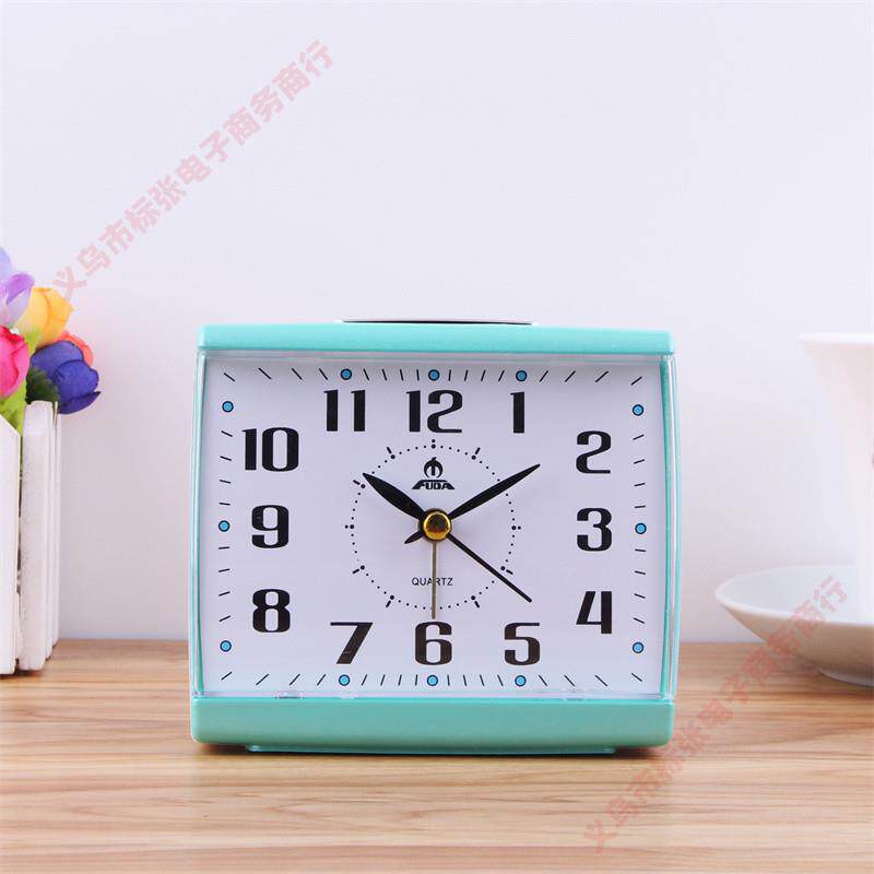 方形闹钟学生宿舍床头夜光时钟儿童卧室小闹表静音设计静音夜光