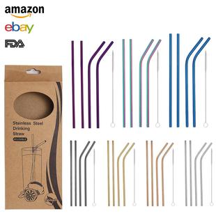 跨境亚马逊304不锈钢吸管勺套装创意饮品搅拌过滤吸管勺厂家直销