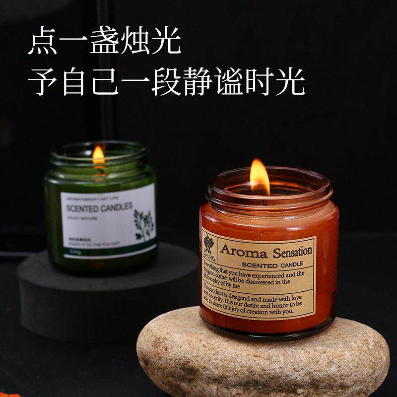 100g跨境玻璃香薰蜡烛家用香氛卧室摆件除臭去异味空气清新