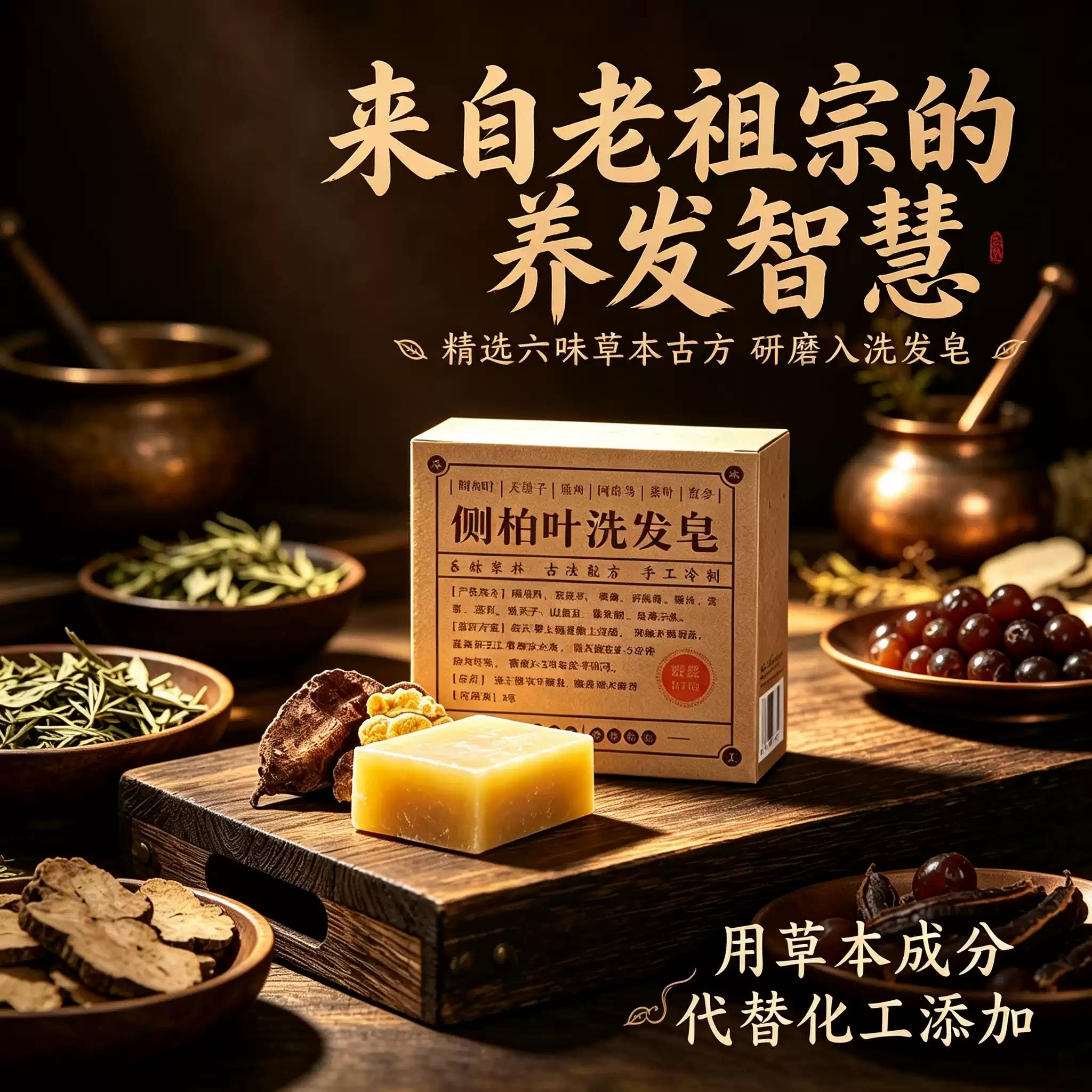 植萃手工洗发皂|侧柏叶何首乌皂角天然草本清洁养护洗头香皂正装
